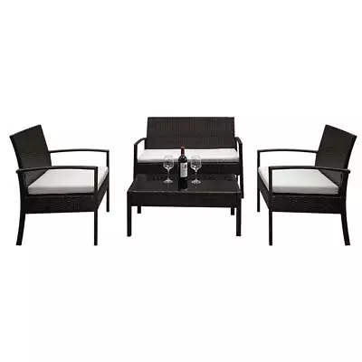 Patio Wicker Furniture Outdoor 4Pcs Rattan Sofa Garden Conversation Set Black • $159.99