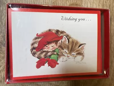 Vintage Christmas Cards Marian Heath Complete 25-Piece All Alike Elf Kitten • $17.99