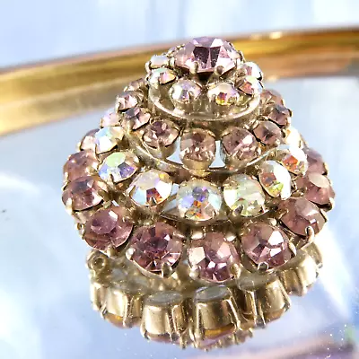 Vintage Highly Dome Shaped Rhinestone Pin Brooch Pink Purple-ish 5 Layer • $17.99