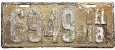 *99 CENT SALE*  1918 Delaware License Plate #6949 No Reserve • $1.25