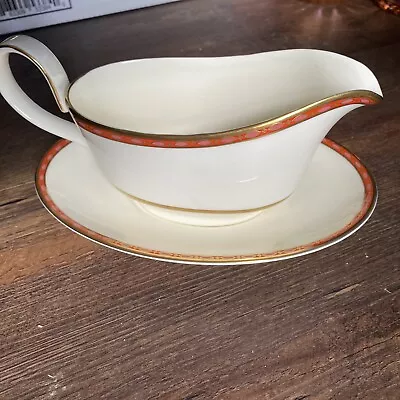 Gravy Boat W/ Underplate - Bone China Carlton By Minton Red/Gold • $48.77