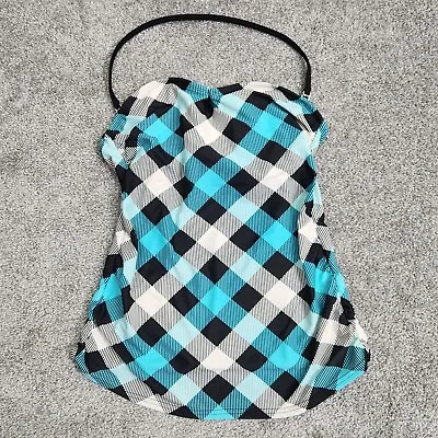 Vintage HOBIE Tankini Swim Top Women Large Blue Black Open Checks Halter Stretch • $7.09