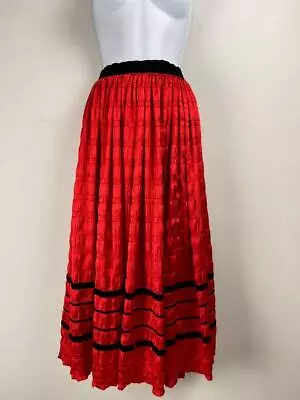 Vintage Skirt Red Black Boho Prairie Tyrol Gypsy Midi Long Size 4 Folk Pleated  • £25.49