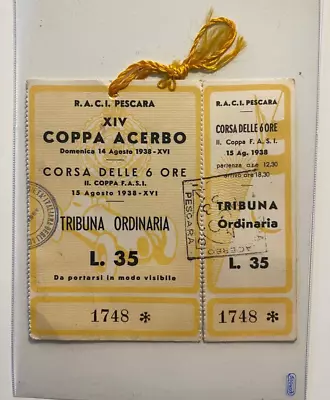 16th Acerbo Cup - 1938 Pescara.  Rare Ticket (Caracciola Nuvolari F1) RACI • £158.50