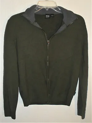 Dark Green Wool Blend Zipper Front Cardigan Sweater By Hugo Boss Size S • $24.99