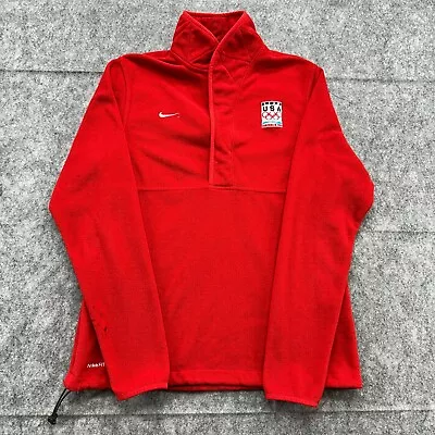 USA Olympic Jacket Boys Medium Red Swoosh Logo Vancouver Fleece Pull Over Nike • $9.95