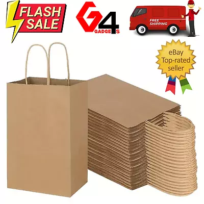 Brown Kraft Paper Carrier Bags With Handles Lunch Gift Party Takeaway Bag • £4.99