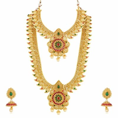 $43.99 • Buy Bridal South Indian Traditional Necklace Set Combo For Women Temple Jewelry