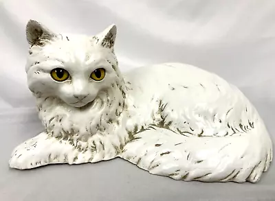 VTG 1983 Universal Statuary Life Sized White Persian Cat Statue 236 Yellow Eyes • $74.95