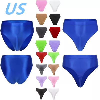 US Mens Ice Silk Glossy Briefs High Waist Bulge Pouch Panties Underwear Swimwear • $2.99