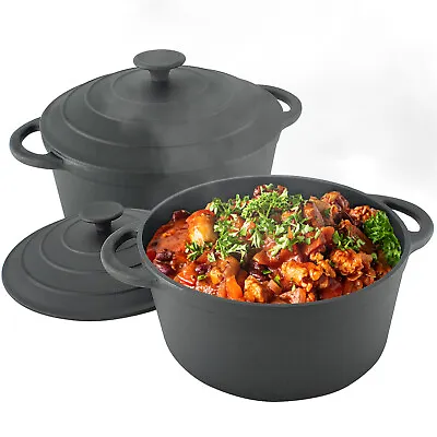 £29.99 • Buy Black Cast Iron Casserole Dish Pre-Seasoned Ovenproof Pot Induction Roasting Pan