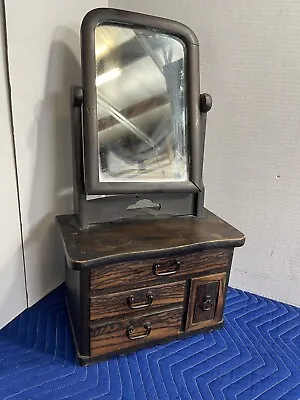 Vintage Dresser Top Vanity Mirror And Drawers Jewlery Box Primitive Tiger Oak • $99.40