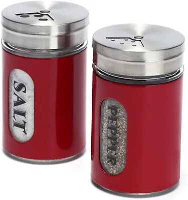 Salt And Pepper Shakers Stainless Steel And Glass Set With Adjustable Pour Holes • $9.99