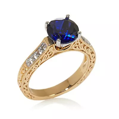 1.84 Ct Solitare Ring Sapphire & Simulated Diamond 14K Gold Plated 925 Silver • $152.55