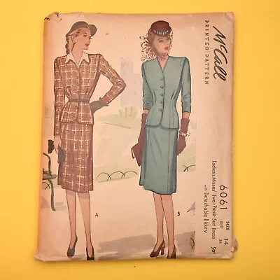 Vintage 1940s McCall Skirt Suit & Dickey Sewing Pattern - 6061 Bust 32 Complete • $30