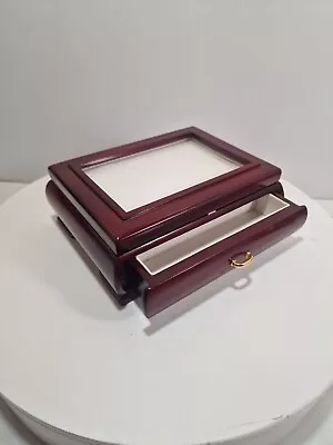 Vintage Wood Jewelry Box With Photo Area And Drawer 7 X 5 X 25   C10 • $15