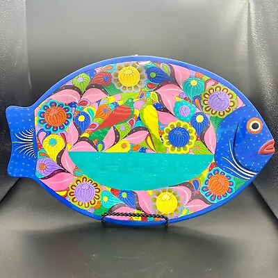 Authentic Folk Art Pottery Fish Platter Wall Art Signed Roberto Huatulco Mexico • $125