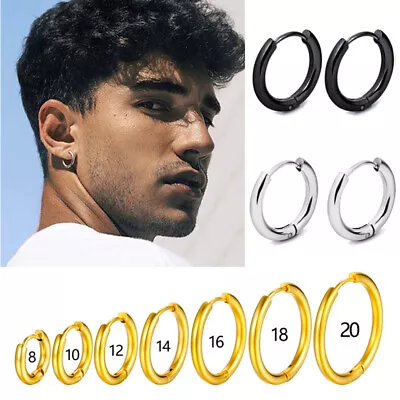 PAIR Men Women Surgical Stainless Steel Silver Thick Round Huggie Hoop Earrings • £3.79