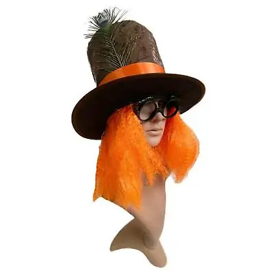 Top Hat Headdress Retro Styles Party Novelty Orange With Hair Beard Mad Hatter • £13.40