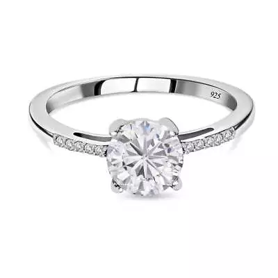 TJC 1.3ct Moissanite Solitaire Ring For Women In Platinum Over Silver • £24.99