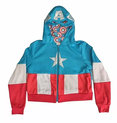 Marvel Comics Hoodie Womens L Crop Long Sleeve Zip Up American Dream Cpt America • £11.88