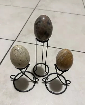 Vintage Alabaster Granite Marble Polished Eggs Large Authentic Italy With Stands • $30