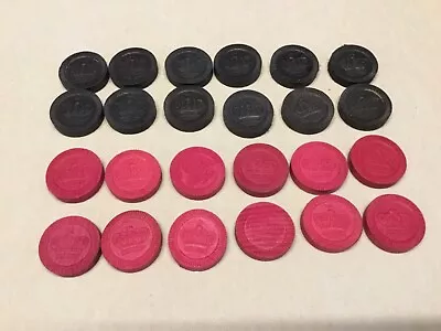 Vintage Wooden Checker Pieces 12 Red 12 Black 24 Total Replacement Pieces • $6.99