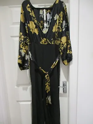 Women's QUIZ Floral Wrap Palazzo Long Sleeve Belted Jumpsuit UK 18 BNWT • £4.99