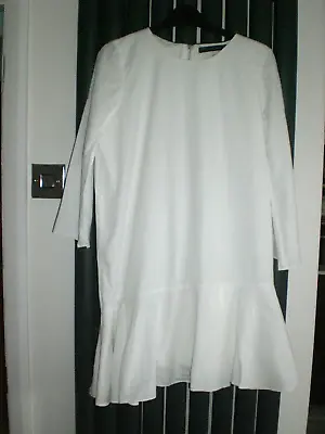 FAB WHITE COTTON LINED TUNIC DRESS BY ZARA.ZIP BACKSIZE 12/14 (m) • £8.99