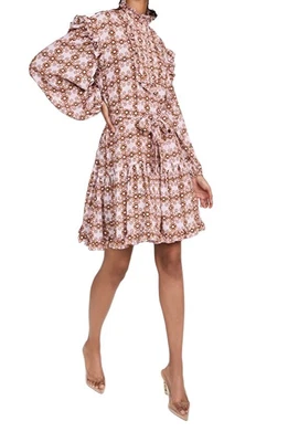 $359.99 • Buy Zimmermann Daisy Mini Dress | Pink Daisy Print, Puff Sleeve, Belt, Silk Blend