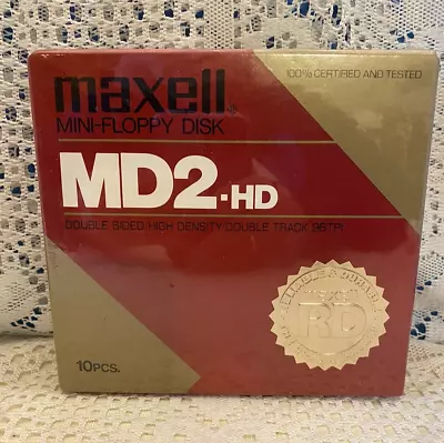 Maxell MD2-HD Mini Floppy Disk 5 1/4  10 Pc. Pack NEW SEALED VINTAGE • $9.99