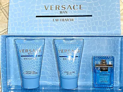 Versace Eau Fraiche For Men EDT After Shave Sh Gel 3 Pc Gift Set • $28