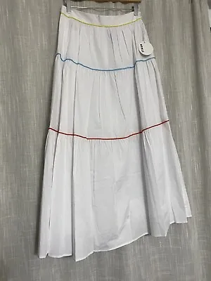 $180 • Buy STAUD Sea Skirt Maxi White Rainbow Pipe Stripe Tier Ruffle Skirt