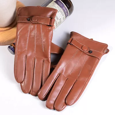 Men's Real Leather Goat Skin Winter Warm Driving  Outdoor Touch Screen Gloves • $24.80