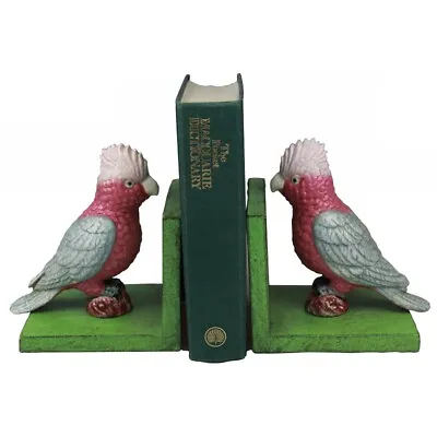 Cast Iron Galah Bookends - Hand Painted Bird With Green Base Book Ends - New • $87.95