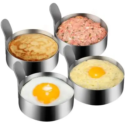 2/4/6 Fried Egg Rings Round Metal Frying Pan Pancake Cooking Mould Handle • £7.04