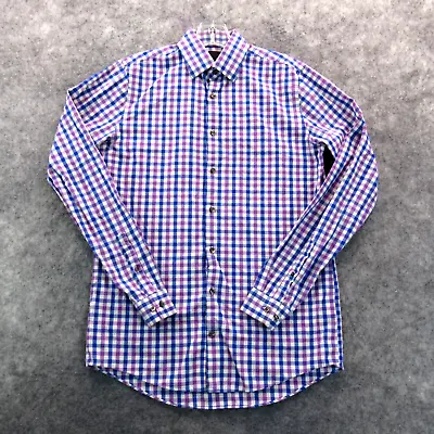 J Ferrar Men Shirt Small Blue Purple Plaid Button Up Long Sleeve Slim Fit Casual • $3.24