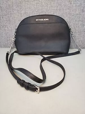 Michael Kors Black Leather W/ Silver Chain Crossbody Bag • $23.49
