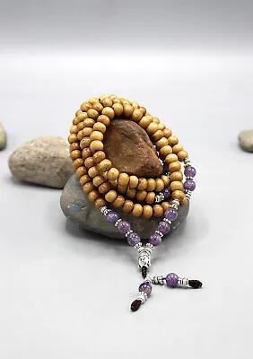 Yak Bone Mala With Amethyst Beads And Buddha Head • $14.90