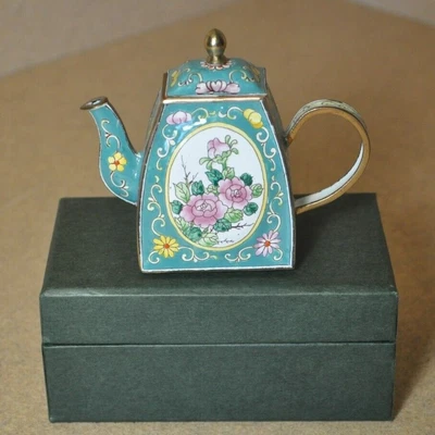 $24.95 • Buy KELVIN CHEN Miniature Enamel  *Numbered *Hand Painted Teapot *Flowers #670