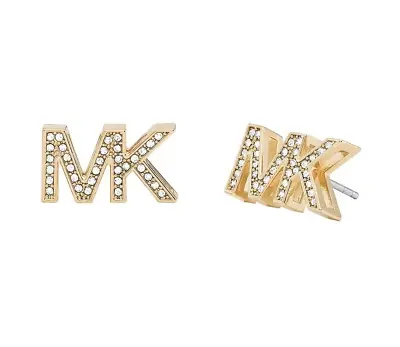 Nwt Michael Kors Gold-tone Crystal Pave' Mk Logo Stud Earrings Msrp $100.00 • $49.95