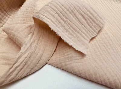 Double Gauze Cotton Muslin Fabric Soft Summer Baby Cloth - 140cm Wide - Beige • £6.90