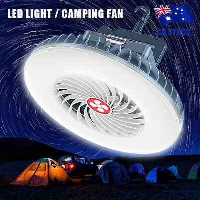 2In1 Portable Camping Fan Tent Fan W/ LED Light Hanging Hook USB Rechargeable AU • $27.99