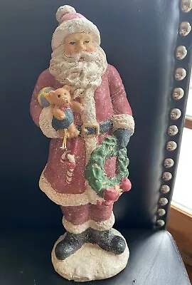 Vintage Midwest Of Cannon Falls 12” Christmas SANTA Figure W/ Teddy Bear Wreath • $11.95