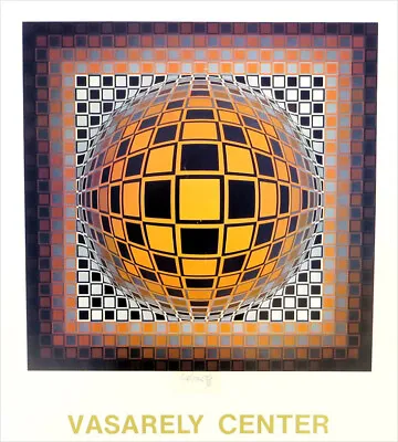 Victor Vasarely Vintage Op Art Hand Signed Offset Lithograph Print 27 X 24 • $475