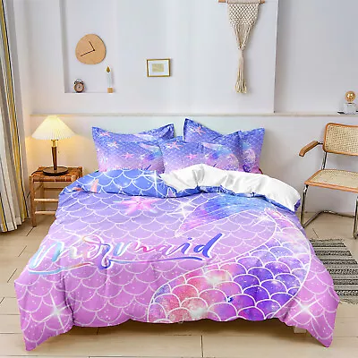 Dream Mermaid Tail Single Double Queen King Size Doona Quilt Duvet Cover Bed Set • $27.61