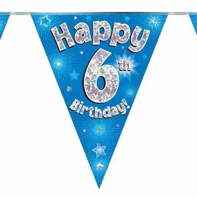 £2.99 • Buy 12.8ft Blue Happy 6th Birthday Bunting Age 6 Flag Party Banner Decorations
