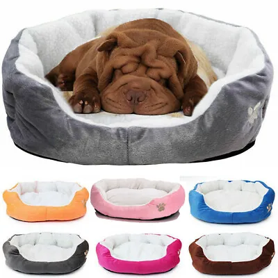 Dog Bed Cat Beds Soft Mat Washable Fleece Puppy Cushion Warm Comfy Pet Basket UK • £8.49
