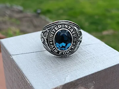 Vintage Usa Air Force Crest Craft Sterling Silver Blue Sapphire Ring Sz 11.5 • $99.99