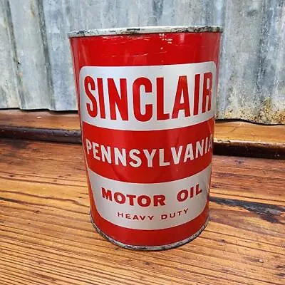 Vintage SINCLAIR PENNSYLVANIA 1Qt Full Metal Motor Oil CAN Gas Station Man Cave • £68.07